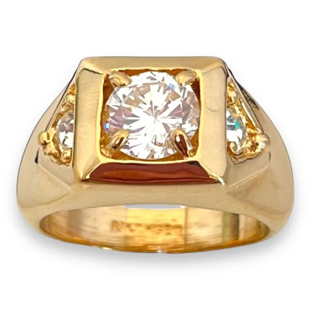 Vintage 1970s Ring Size 13 CZ Square Prong Set Gold Plated Band - 14O